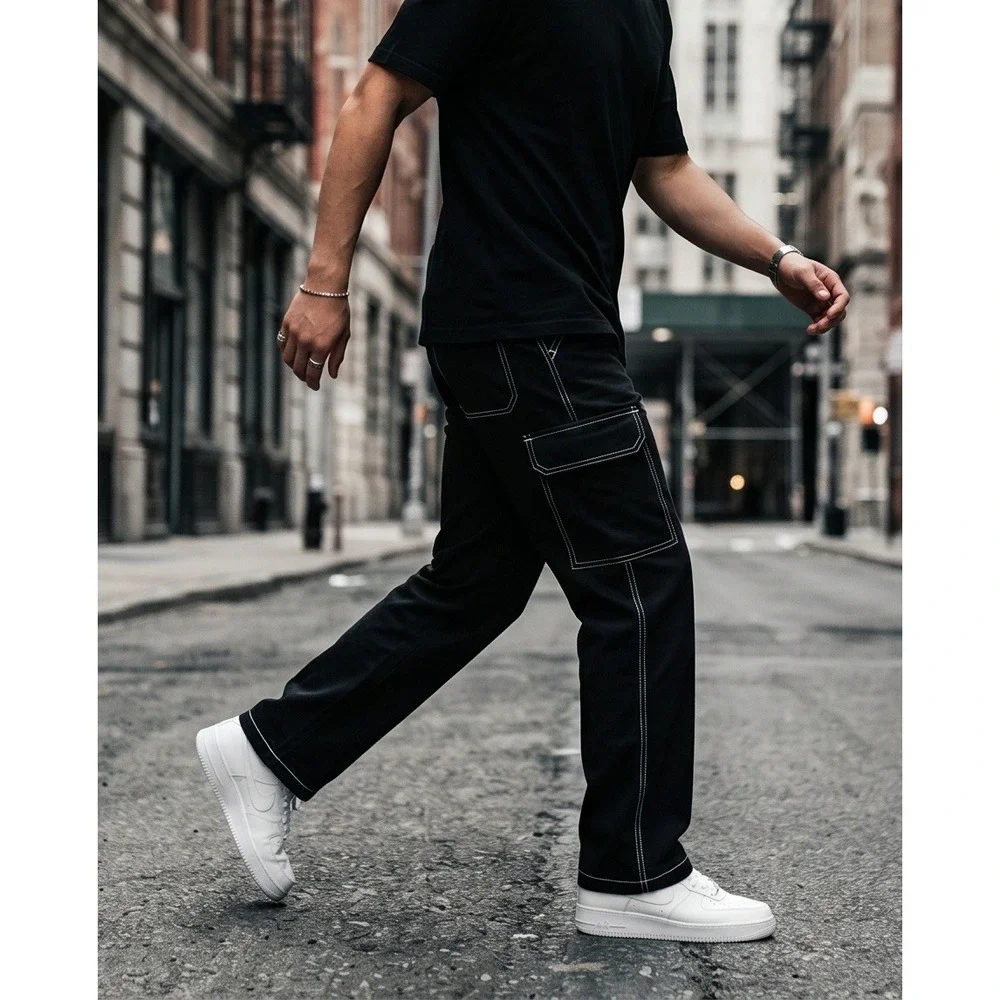 True Religion 36x32 Mens Jet Black Cargo‎ Pants Style 108335 Stitch NWT $159